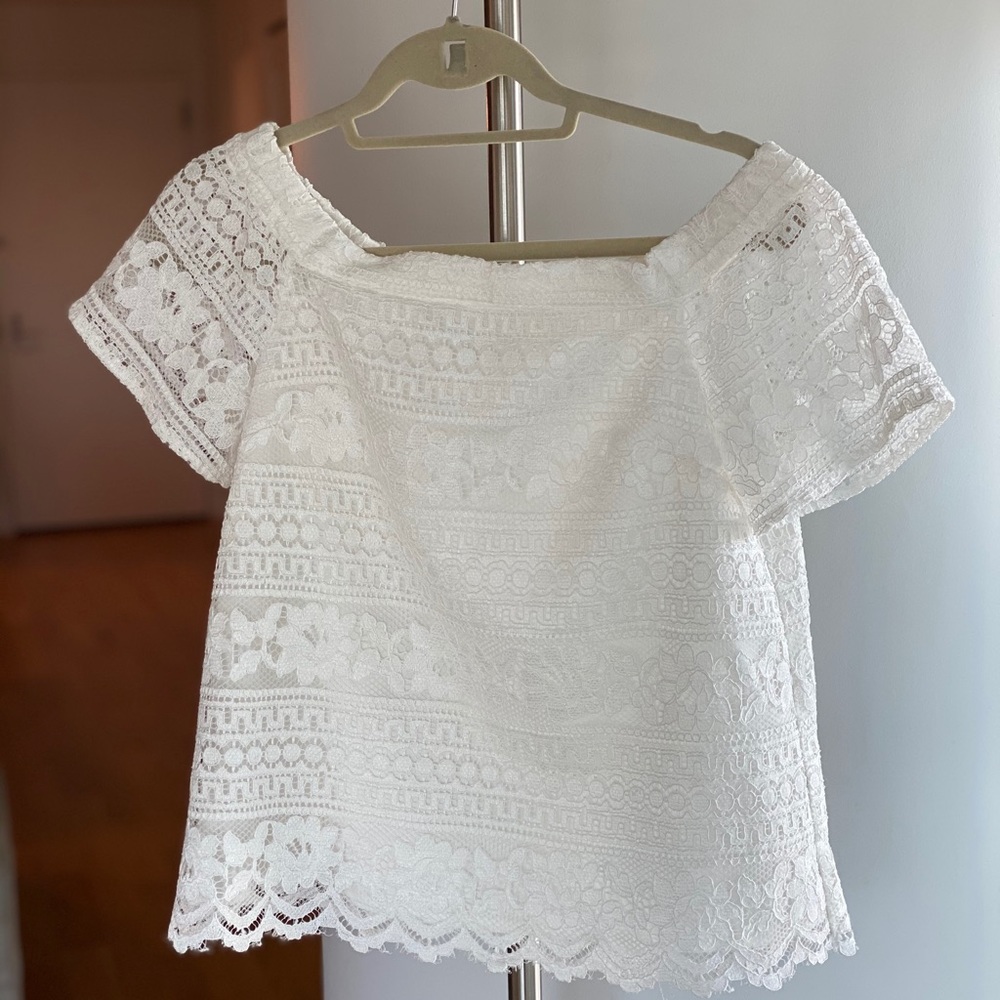1. State Embroidered Lace Off Shoulder Top